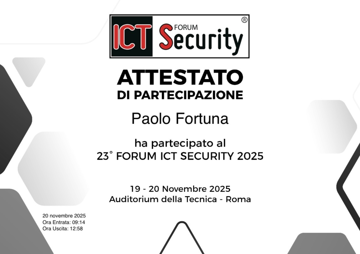 Forum ICT Security 2025 - Attestato partecipazione - Certificate of participation