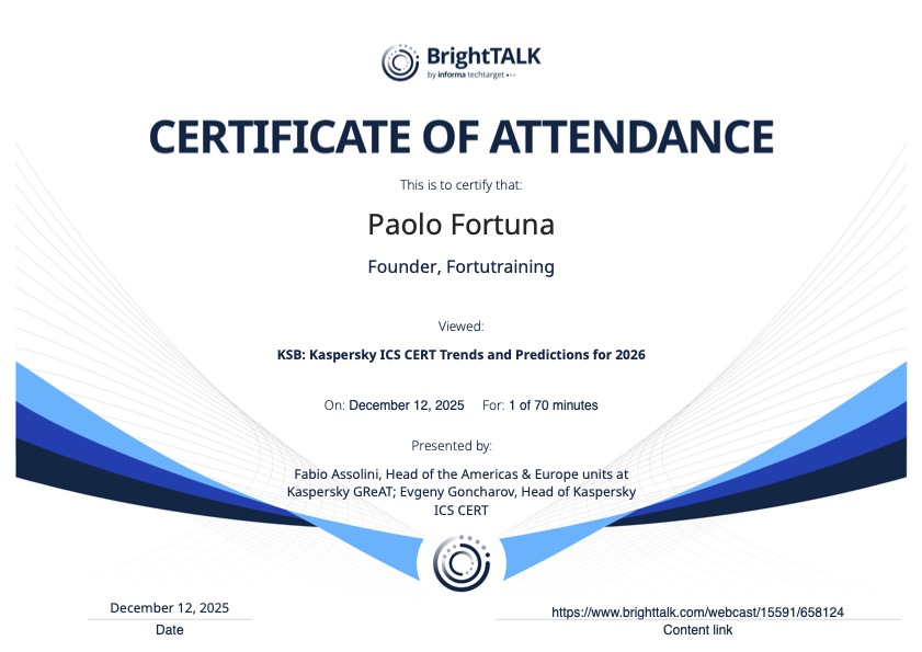 Trends and Predictions for 2026 - BrightTALK - Attestato partecipazione - Certificate of participation