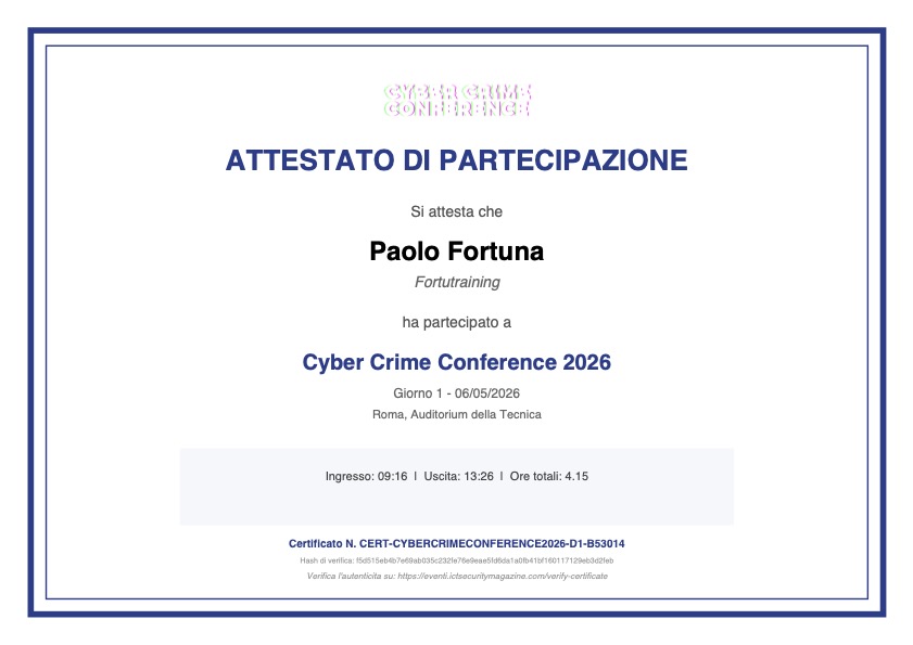 Cyber Crime Conference 2026 - Attestato partecipazione - Certificate of participation