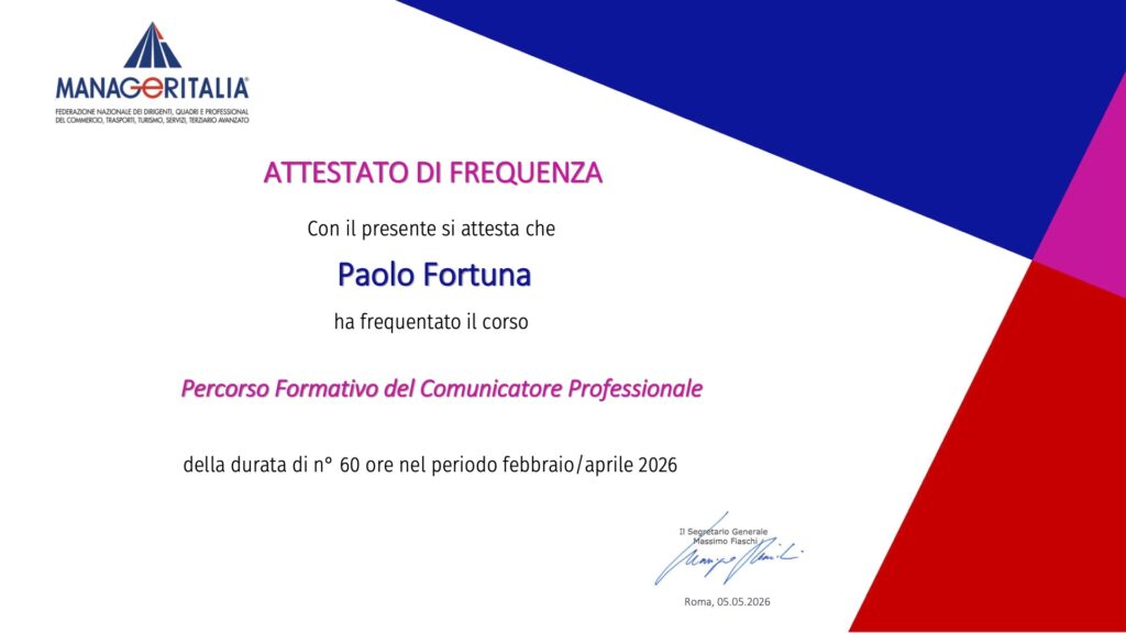 Percorso Formativo del Comunicatore Professionale - Attestato - Certificate