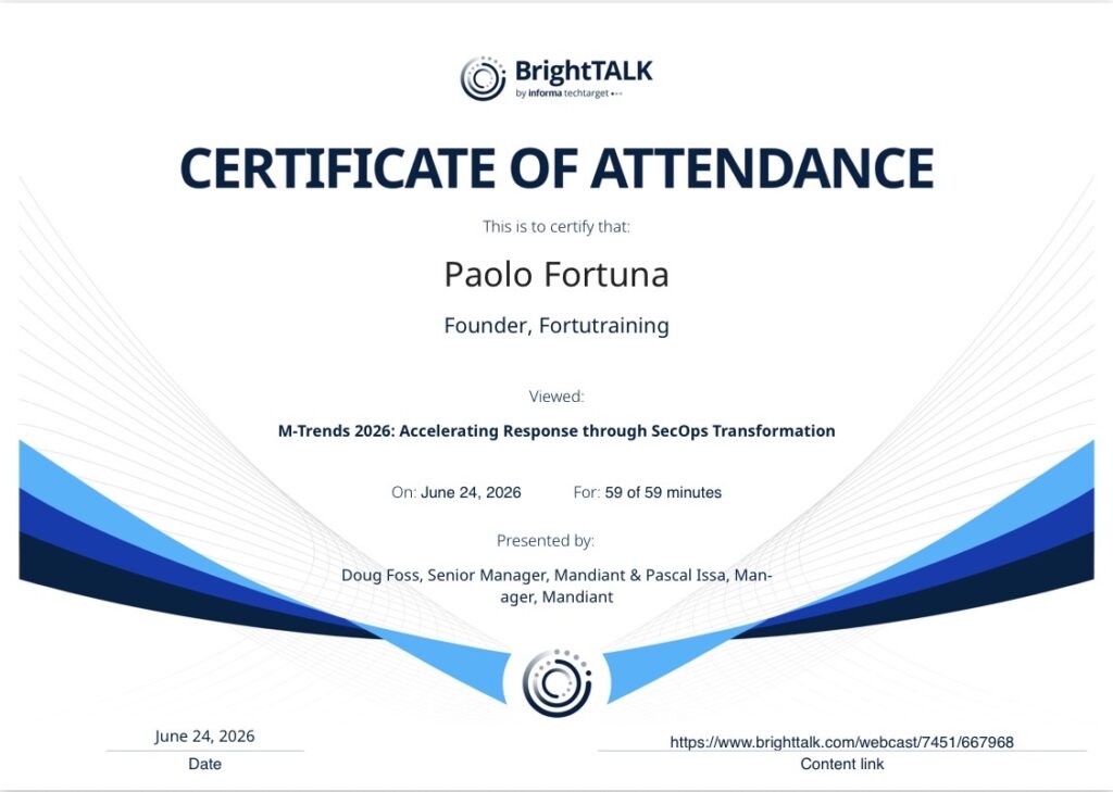M-Trends 2026: Accelerating Response through SecOps Transformation - BrightTALK - Attestato partecipazione - Certificate of participation