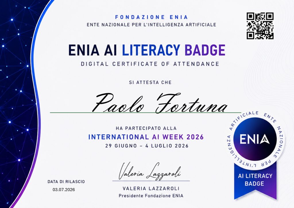 ENIA AI Literacy Bage - Attestato partecipazione - Certificate of participation