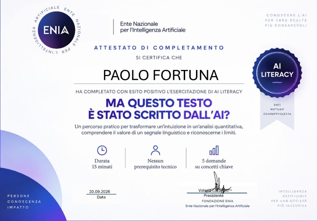 Ma questo testo è stato scritto dall'AI? - ENIA - Attestato - Certificate